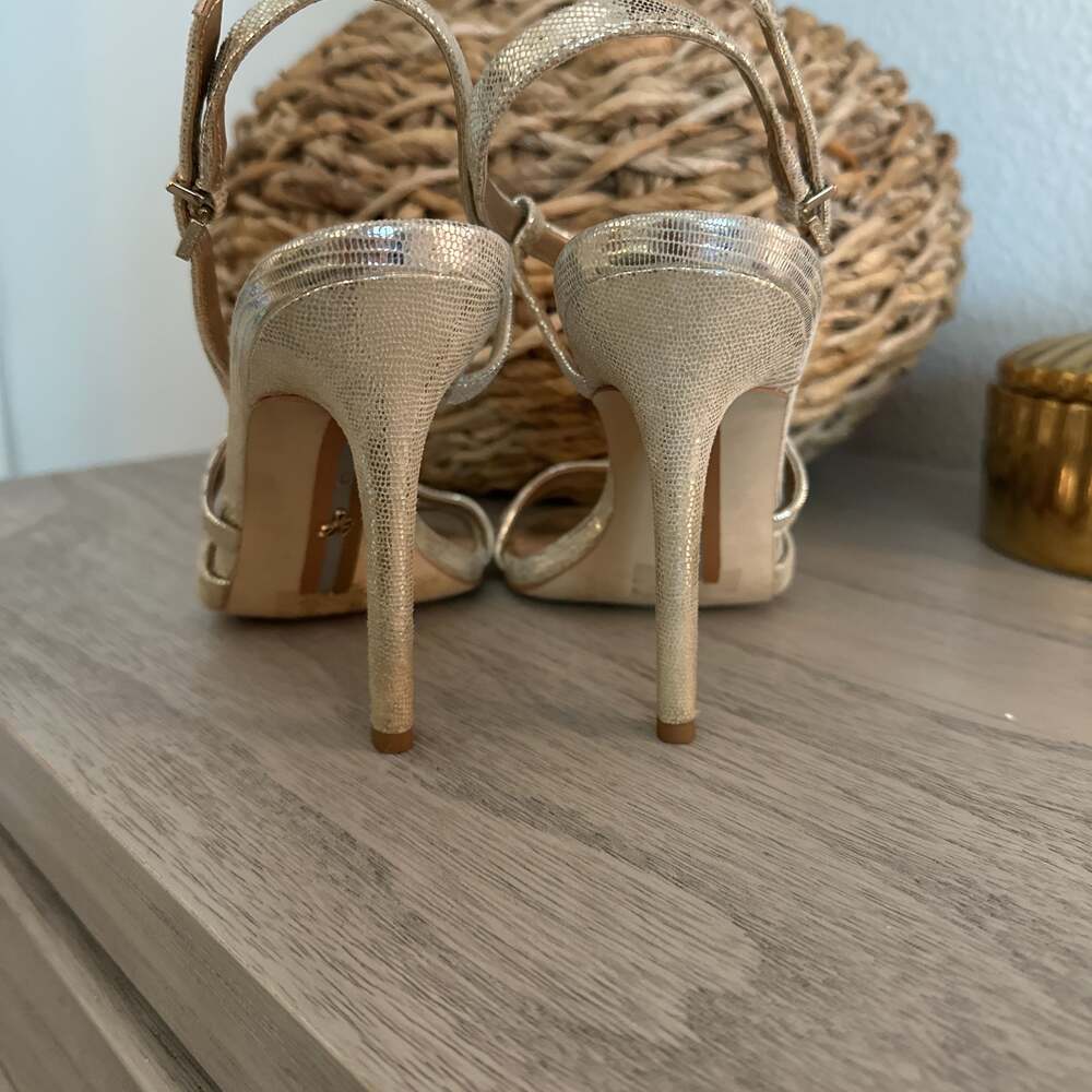 Sam Edelman Alisandra Metallic‎ Gold Strappy Stiletto Heel Sandals - Picture 4 of 7
